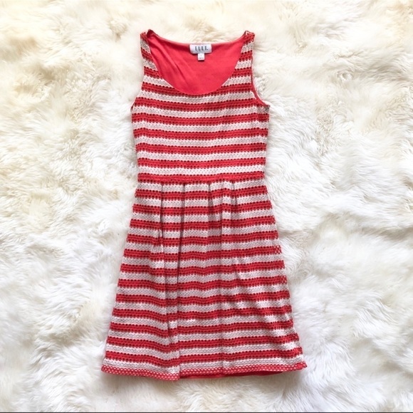 ELLE Striped Eyelet Fit & Flare Sleeveless Dress 2 - Picture 1 of 8